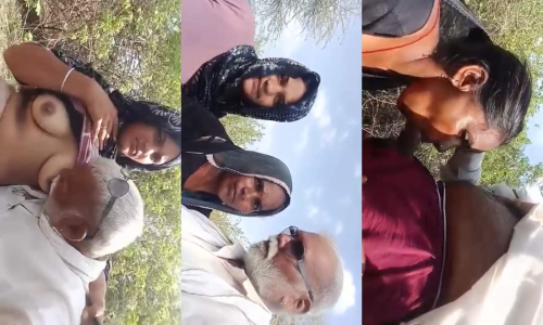 Indian Old Man Enjoying With 2 Aunty Outdoor 4 Clip